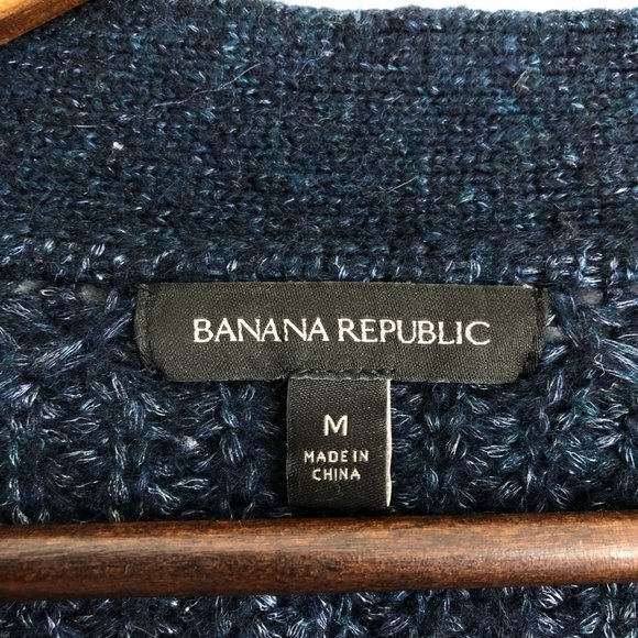 Banana Republic Women's Size Medium Blue Merino Wool Alpaca Grandpa Cardigan - Picture 8 of 10